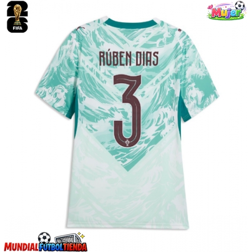 Camiseta Portugal Ruben Dias #3 Segunda Equipación Replica Mundial 2026 para mujer mangas cortas